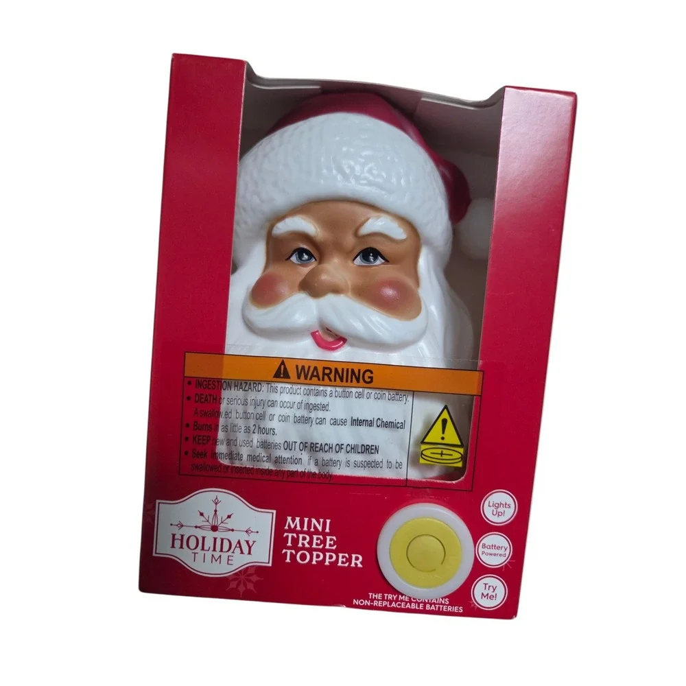 Holiday Time Santa‎ Claus Mini Tree Topper Light-Up Battery Powered Decor - New